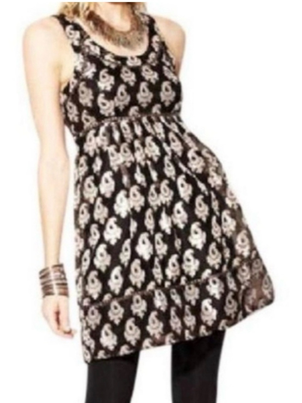 Free People Black Dress with Cream Floral Print